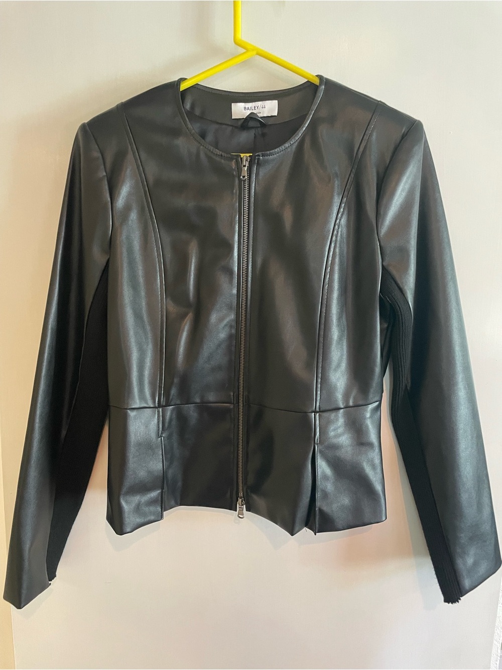 Bailey 44 Black Faux Leather Zip-Up Peplum Jacket